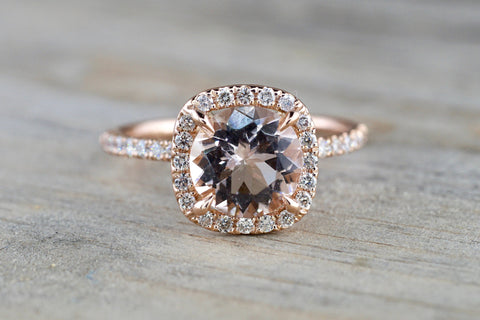 Cushion Halo with Round Morganite Ring