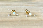 14K Yellow Gold Opal and Diamond Earring Stud