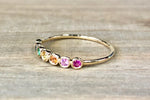 14k Yellow Gold Rainbow Multi Color Sapphire Emerald Ruby Ring Band Bezel