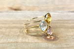14k Yellow Gold Multi Color Pear Amethyst Topaz Ring 3 Row