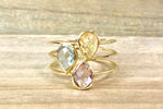 14k Yellow Gold Multi Color Pear Amethyst Topaz Ring 3 Row