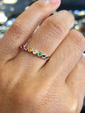 14k Yellow Gold Rainbow Multi Color Sapphire Emerald Ruby Ring Band Bezel