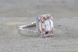 Ava Morganite Elongated Cushion Cut Halo Ring