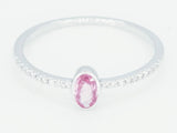 14k White Gold Oval Pink Sapphire Bezel Diamond Engagement Promise Ring