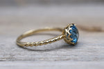 Melrose 7mm Topaz 14k Yellow Gold Round Blue Engagement Ring Crown Vintage Design Rope Classic November Birthstone