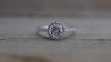 18k White Gold Diamond Halo Round Topaz Engagement Wedding Anniversary Promise Ring