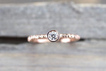 14k Solid Rose Gold Round Bezel Diamond Ring Engagement Wedding Fashion Stack Band Hammered Dainty Textured