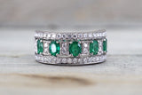 18k White Gold Oval Cut Green Natural Emerald Diamond Engagement Promise Ring Anniversary Thick Halo Ballerina Wide Large
