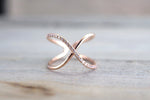 X Cross 14k Rose Gold Diamond Adjustable Love Promise Ring Band Shaped Large Fashion