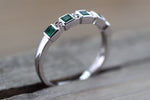 14k White Gold Square Princess Cut Emerald Gemstone Diamond Vintage Antique Classic Band Ring Style Design Art Deco Chic