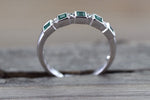 14k White Gold Square Princess Cut Emerald Gemstone Diamond Vintage Antique Classic Band Ring Style Design Art Deco Chic