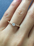 14k Solid Rose Gold Round Bezel Diamond Ring Engagement Wedding Fashion Stack Band Hammered Dainty Textured