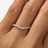 14kt White Gold Diamond Curve V Ring Band Wedding Engagement Stack Dainty