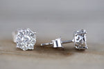 Only 1 Pair 18k White Gold Round Diamond Cluster Studs Earrings 6mm Push Back Post