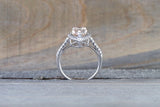 14k White Gold Pear Cut Morganite Diamond Halo Engagement