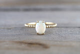 14k Yellow Gold Fire Opal Oval Shape Ring Bead Rope Design