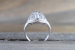 14k White Gold Vintage Art Deco Floral Vine Milgrain Filigree Etching Ring  Engagement Wedding Promise Ring Princess