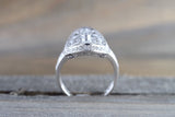 14k White Gold Vintage Art Deco Floral Vine Milgrain Filigree Etching Ring  Engagement Wedding Promise Ring Princess