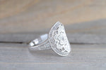 14k White Gold Vintage Art Deco Floral Vine Milgrain Filigree Etching Ring  Engagement Wedding Promise Ring Princess