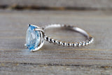 14k White Gold Oval Cut Aquamarine Prong Engagement Promise Ring Rope