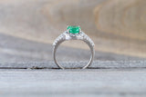 18k White Gold Classic Natual Colombian Emerald Oval Diamond Halo Engagement Wedding Ring