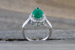 14k White Gold Pear Cut Green Natural Columbian Emerald Diamond
