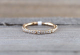 18k Rose Gold Round Art Deco Ring Thin Dainty Band Brilliant Cut Ring