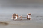 14k Solid Rose Gold Oval Cut Pink Peach Morganite Earring Studs Post Push Back Square Gemstone Earrings Dainty Design