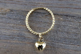 14k Yellow Gold Twine Rope With A Dangling Heart Charm Band Promise Anniversary Fashion Pinky Ring