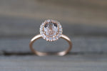 Gold Oval 8x6mm Morganite Diamond Halo Engagement Ring ASPER1430048
