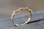14K Yellow Gold Dainty Thin Stackable Diamond Engagement Wedding Promise Vintage Classic  Cute Ring Band Arch Shaped