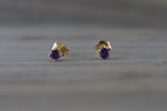 14k Solid Yellow Gold with Purple Amethyst Gemstone Earrings Studs February Birthstone