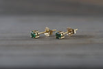 14k Solid Yellow Gold with Green Emerald Gemstone Earring Studs Post Push Back Square May Birthstone