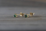 14k Solid Yellow Gold with Green Emerald Gemstone Earring Studs Post Push Back Square May Birthstone