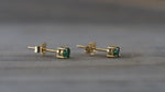 14k Solid Yellow Gold with Green Emerald Gemstone Earring Studs Post Push Back Square May Birthstone