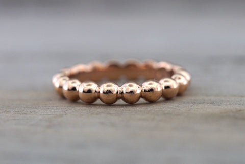 14kt Solid Rose Gold 3mm Bead Ball Stackable Ring Band Wedding Engagement Eternity Infinity Love Promise