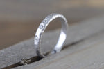 14k Solid White Gold Diamond Hammered Ring Band Matte Brushed