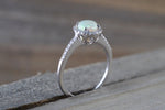 14k White Gold Round Fire Opal Diamond Halo Ring