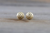 14k Yellow Gold Dice Cut Dome Ball Earring Stud Push Back