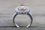 18k White Gold Floral Double Halo Cushion Morganite Ring