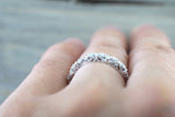 14kt White Gold Diamond Milgrain Etching Vintage Wedding Engagement Anniversary Band Ring