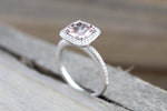 18k White Gold Diamond Cushion Halo Morganite Ring