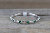 14k White Gold Round Cut Green Emerald Engagement Pave Stackable Stacking Promise Ring Anniversary