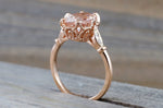 14k Rose Gold 10x8mm Oval Morganite With Round Cut Diamonds Art Deco Vintage Design Promise Ring Anniversary