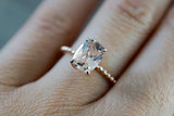 14k Rose Gold Elongated Cushion Cut Pink Peach Morganite Prong Engagement Promise Ring Rope