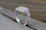 14k White Gold Diamond Vintage Milgrain Etch Etching Ring Antique Filigree Art Deco Design