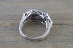 14k White Gold Diamond Vintage Milgrain Etch Etching Ring Antique Filigree Art Deco Design