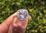 14k Rose Gold Cushion Halo Set with a Round Morganite  Ring