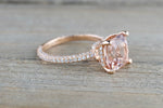 14k Rose Gold Encrusted Under Halo 3 Face 3D Diamond Cushion Morganite Ring 9x9 Solitaire M3090