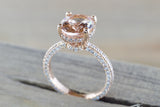 14k Gold Encrusted Under Halo Micro Pave 3 Face Oval Morganite Ring 12x10 ASPER1430030